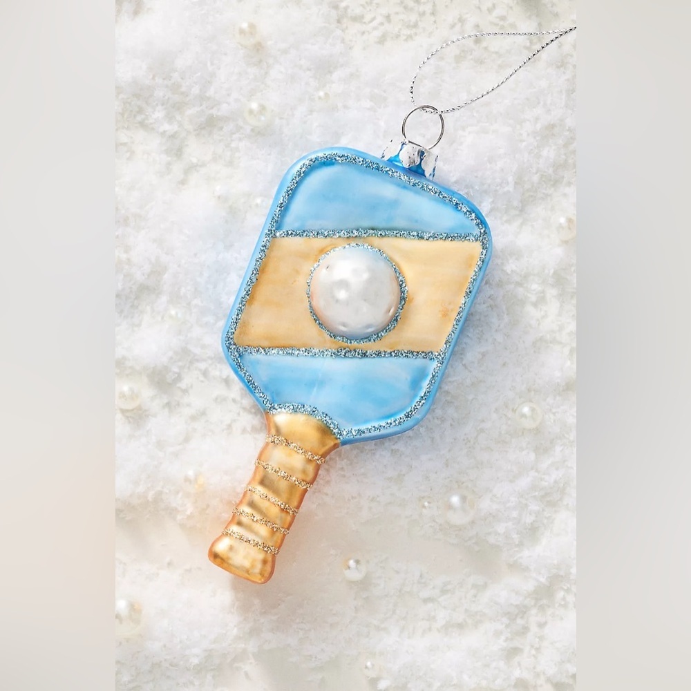 Anthropologie Pickleball Paddle Glass Ornament Raquet Sports Racket Blue NWT